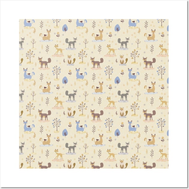 Fall land cute animals Wall Art by Remotextiles